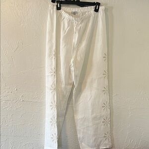 Rails White Wide-Leg Cotton Pants with Daisy Cutwork